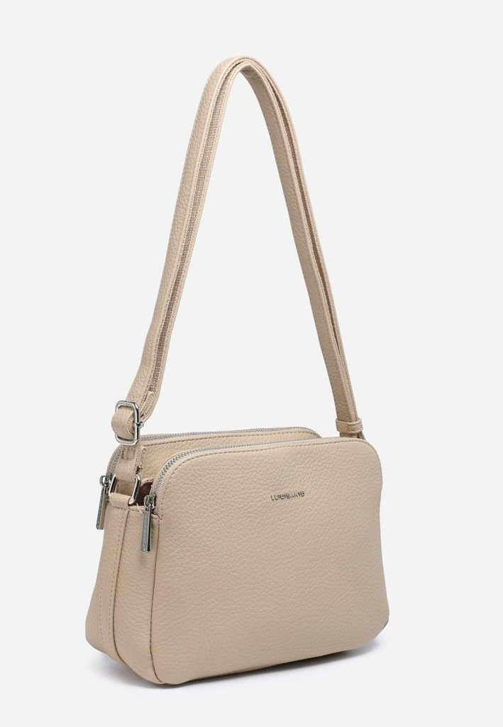 Damska Torebka Listonoszka Beżowa LUIGISANTO Trzykomorowa z Paskiem