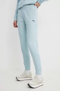 Spodnie damskie - Puma spodnie dresowe bawełniane BETTER ESSENTIALS kolor niebieski gładkie 675989 - grafika 1