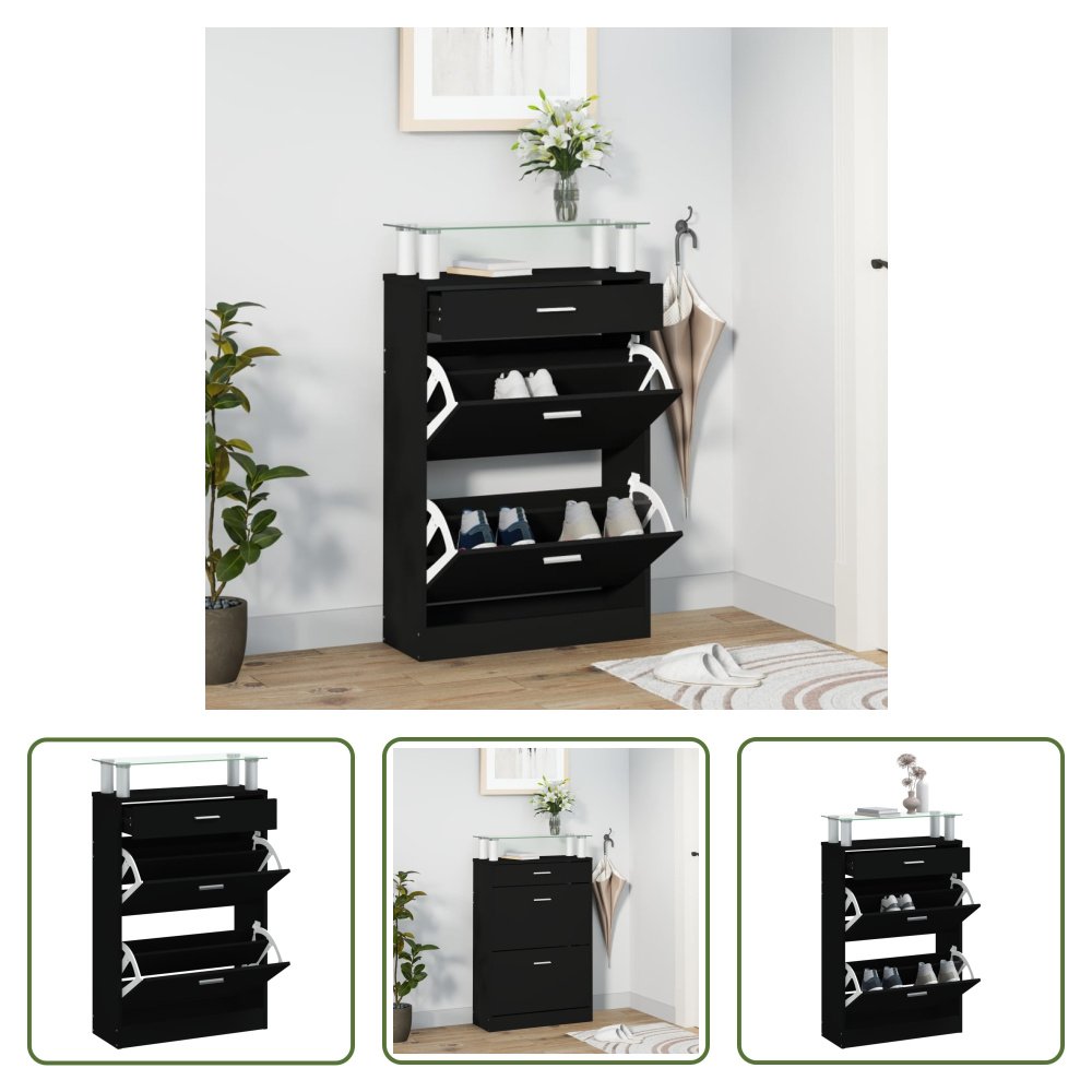 The Living Store Szafka na buty czarna 63x24x104 cm Materiał drewnopochodny