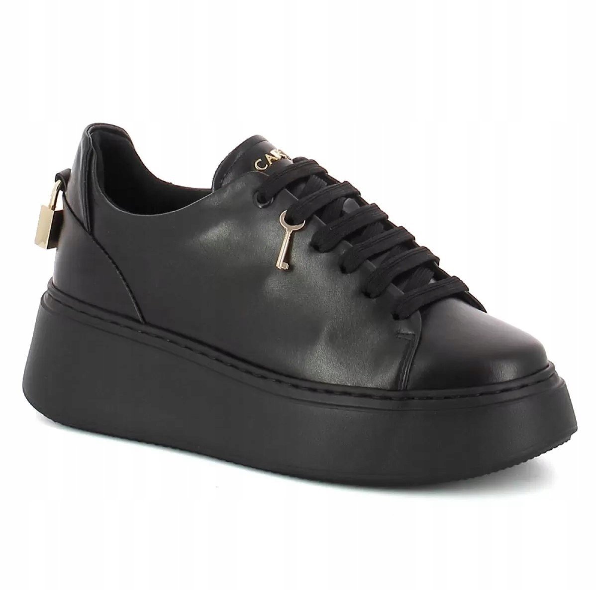 Czarne sneakersy damskie CARINII B9580-E50 skóra platforma R.38