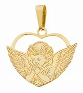 Wisiorki - Złoty wisiorek Na Chrzest Aniołek w Sercu próba 585 Komunia Chrzest GRAWER - miniaturka - grafika 1