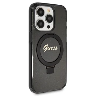 Etui Guess GUHMP14XHRSGSK Apple iPhone 14 Pro Max hardcase Ring Stand Script Glitter MagSafe czarny/black - Etui i futerały do telefonów - miniaturka - grafika 5