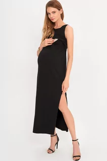 Sukienki ciążowe - Letnia sukienka ciążowa maxi w kolorze czarnym - grafika 1