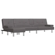 Narożniki - Sofa rozkładana L, szara, 255x140x70 , sztuczna sk - miniaturka - grafika 1