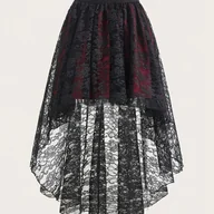 Spódnice - TEMU Spódniczka z koronki kwiatowej z nierównym krótkim i długim dołem. - miniaturka - grafika 1