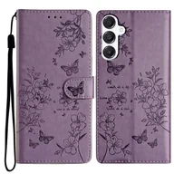 Portfele - Dla Samsung Galaxy A26 5G Portfel Etui na telefon Motyl Kwiatowy nadruk Skórzany pokrowiec z klapką - fioletowy Wielobarwny Purple - miniaturka - grafika 1