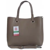 Torebki damskie - Duża Włoska skórzana torba Shopper bag trzy komory na ramię mieści A4 ,Vera Pelle Beżowa VOM65T - miniaturka - grafika 1