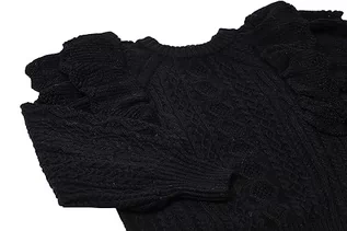 Swetry damskie - faina Damski sweter z dzianiny z okrągłym dekoltem i rękawami balonowymi i falbankami, czarny, rozmiar XS/S, czarny, XS - grafika 1