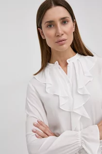 Koszule damskie - MAX&Co Koszula z domieszką jedwabiu damska kolor biały regular ze stójką - - grafika 1