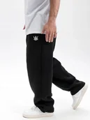 Dresy męskie - SPODNIE DRESOWE BAGGY Męskie SZEROKIE LUŹNE Jigga KORONA Haft CZARNE L - miniaturka - grafika 1