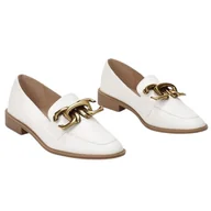 Półbuty damskie - Półbuty Pantofle Mokasyny Oxfordy Klasyczne Damskie Wygodne Skórzane Lekkie Eleganckie Z Ozdobą Białe 40 - miniaturka - grafika 1