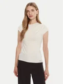 Koszulki i topy damskie - Calvin Klein T-Shirt LV047B275G Écru Slim Fit - miniaturka - grafika 1