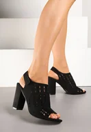 Sandały damskie - Czarne Ażurowe Sandały na Słupku Vices ze Skórzaną Wkładką Linetelia - miniaturka - grafika 1