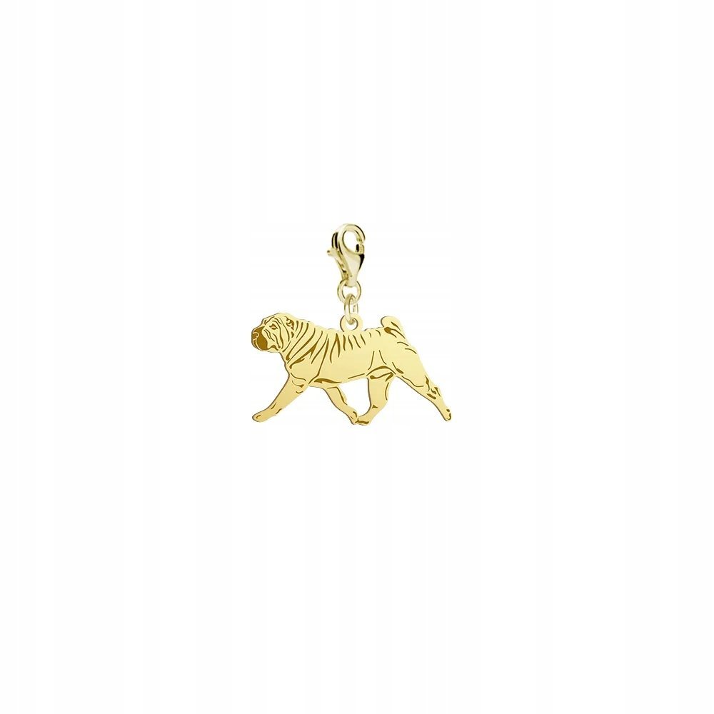 Charms Złoty z psem Shar Pei SREBRO 925 Biżuteria Prezent DEDYKACJA GRATIS