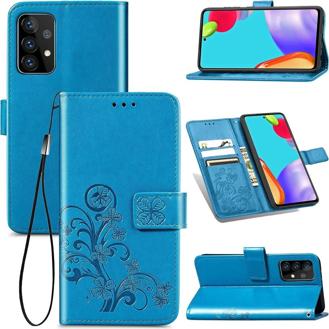 Pokrowiec König Design kompatybilny z etui na telefon Samsung Galaxy A72 5G ze skóry syntetycznej - Niebieskie etui na telefon komórkowy