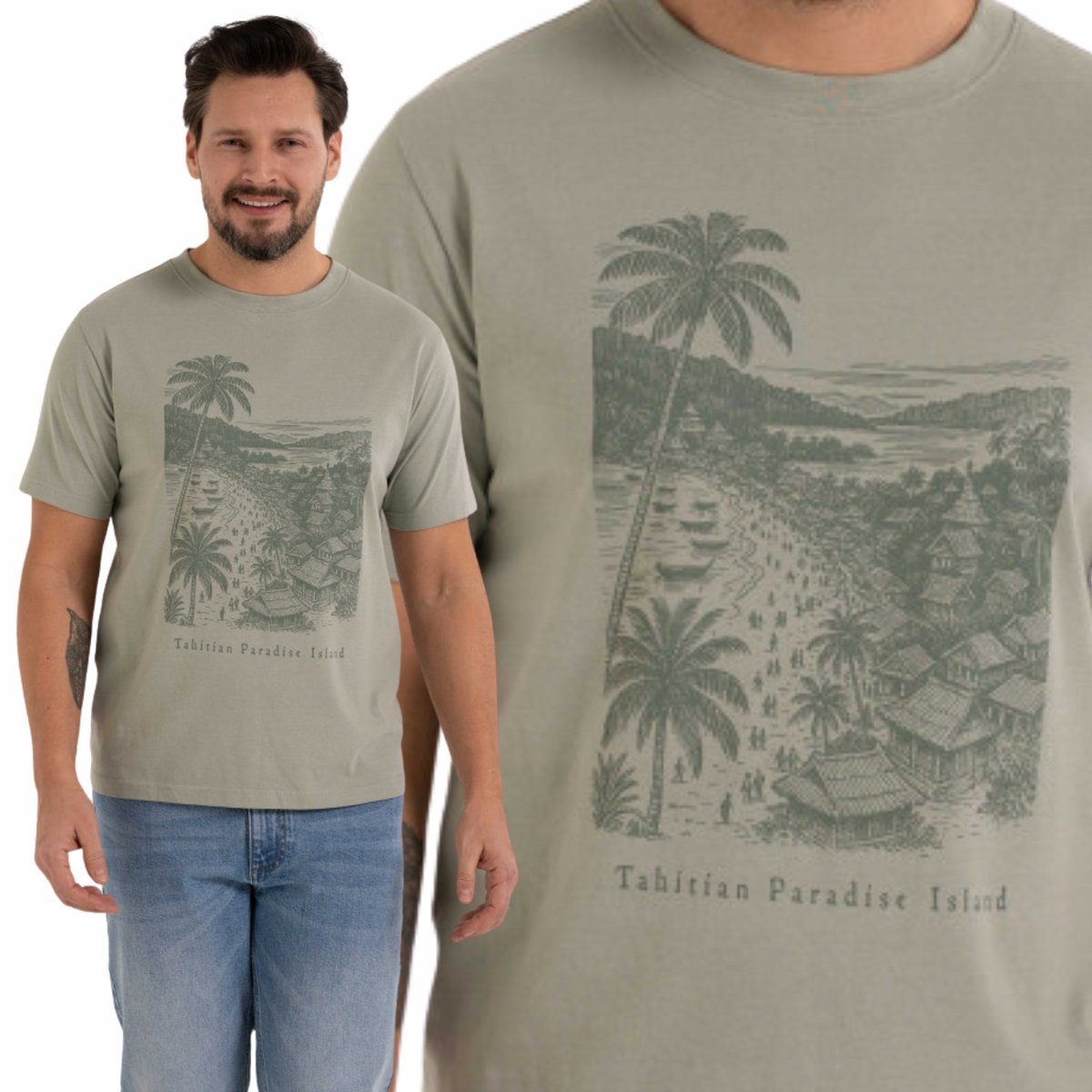 T-SHIRT MĘSKI BAWEŁNIANY Z NADRUKIEM KLASYCZNY WYGODNY MORAJ 3XL GREEN