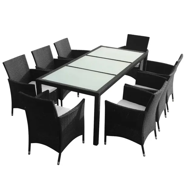 Rattanowy zestaw mebli ogrodowych 1 stół 190x90x75 cm, 8 krzeseł czarny
