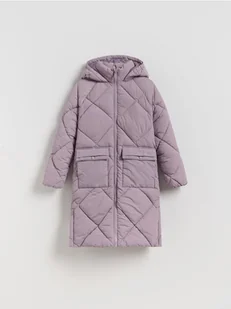 Reserved - Długi pikowany płaszcz z kapturem - lawendowy - Kurtki i płaszcze dla dziewczynek - miniaturka - grafika 1