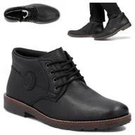 Półbuty męskie - Rieker SKÓRZANE Półbuty Męskie Zimowe Trzewiki Wiązane Ocieplane Czarne 42 - miniaturka - grafika 1