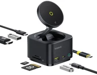 Huby USB - Hub USB-C 7w1 Baseus MagPro Series II z ładowarką kompatybilną z MagSafe 15W + HDMI + USB-A + USB-C + SD/TF - czarny - miniaturka - grafika 1