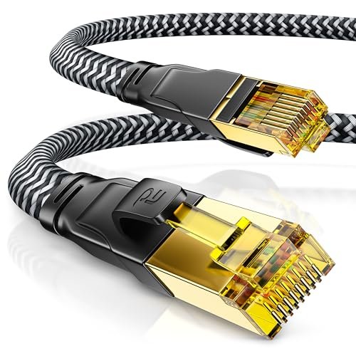 CSL CAT 7 5 m płaski kabel sieciowy 40 Gbits, bawełniana osłona - kabel krosowy LAN, kabel krosowy LAN, kabel do transmisji danych, CAT.7 Gigabit RJ45 Ethernet, prędkość 10000 Mbit, płaski kabel