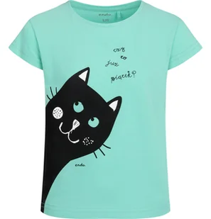 T-shirt z krótkim rękawem dla dziewczynki, z kotem, zielony 3-8 lat - Bluzki dla dziewczynek - miniaturka - grafika 1