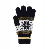 Rękawiczki - Rękawiczki zimowe dotykowe do ekranów uniseks z wzorem ŚNIEŻYNKA granatowe - miniaturka - grafika 1