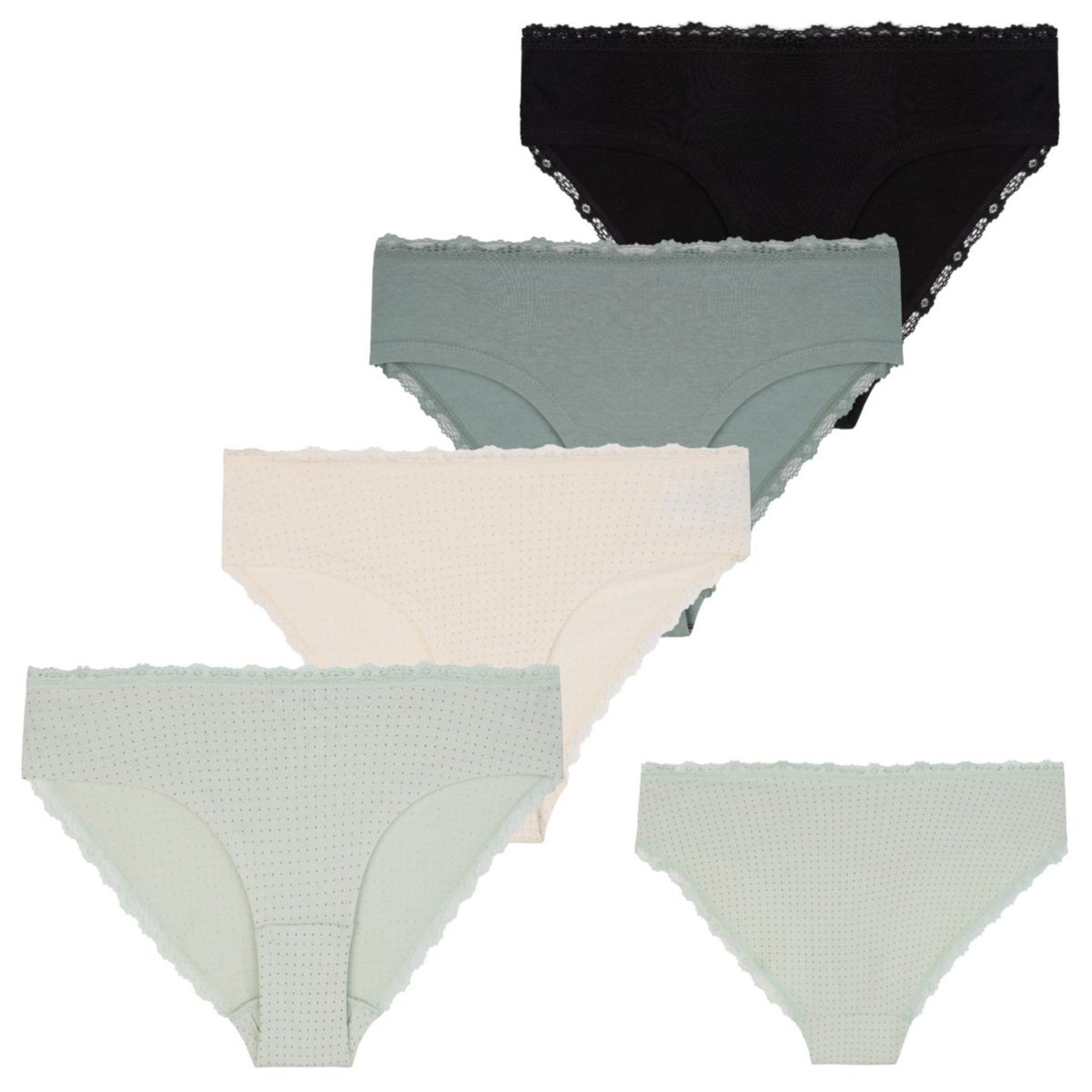 Majtki damskie figi bikini w kropki wykończone koronką 4-pak XL