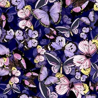 Pasmanteria - Dzianina bawełniana Jersey druk cyfrowy - motyle na fioletowym tle - miniaturka - grafika 1