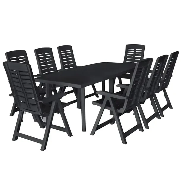 Zestaw Mebli Ogrodowych z Plastiku Antracytowy, Stół 216x90x72 cm, 8 Krze