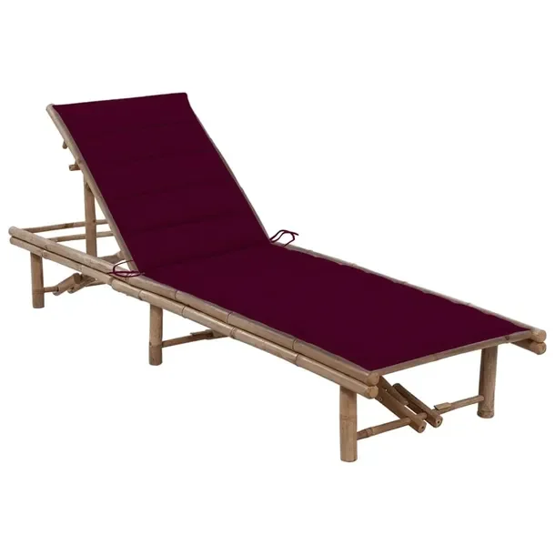 Bambusowy leżak ogrodowy z poduszką winna czerwień 200 x 65 x (30-87) cm