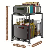 Inne - TEMU 1 Szt. 2-poziomowy Wysuwany Stojak Do Przechowywania Z Przyssawkami - Metalowy Organizer Do Szafki Kuchennej, Pod Zlewką, Do Przypraw, Przekąsek - miniaturka - grafika 1