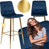 Taborety i hokery - Hoker Krzesło Barowe z Oparciem Do Jadalni Glamour Welur Granat Złoty ARIEL - miniaturka - grafika 1