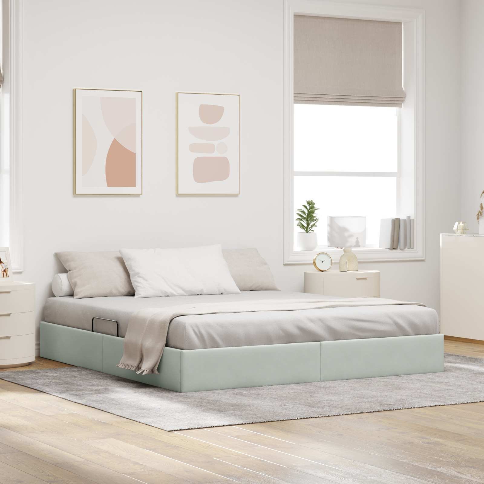 vidaXL vidaXL Łóżko otomanowe z przechowywaniem jasnoszary 160 x 200 cm Welur