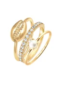 Pierścionki - Elli Damski zestaw do łączenia muszla z perły hodowlana słodkowodna i kryształami w pozłacanym srebrze próby 925 Sterling Silver Pierścionki 1 ct - miniaturka - grafika 1