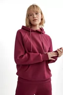 Bluzy damskie - DeFacto Damska bluza z kapturem, Bordowy, XL - miniaturka - grafika 1