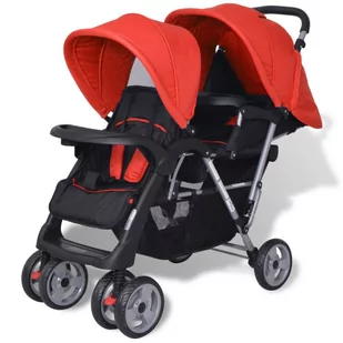 VidaXL Wózek spacerowy dla bliźniąt, tandem czerwono-czarny 10111         VidaXL - Zabezpieczenia dla dzieci - miniaturka - grafika 1