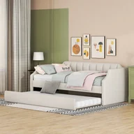 Łóżka dla dzieci i młodzieży - Łóżko rozkładane Merax 90x200/190cm, rozkładana sofa z listwowym stelażem i podłokietnikami, łóżko tapicerowane lnem łóżko dziecięce łóżko dziecięce - miniaturka - grafika 1