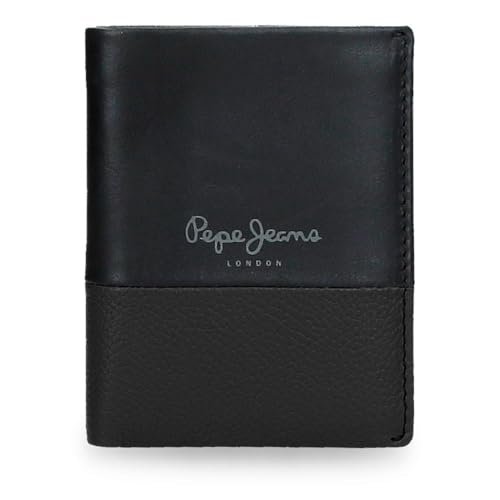 Pepe Jeans Podwójny pionowy portfel z portmonetką czarny 8,5x10,5x1 cm Skóra by Joumma Bags, Czarny (Black), Talla única, Pionowy portfel z portfelem