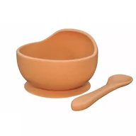 Miseczki i talerzyki dla dzieci - MYROYS, Silikonowa miseczka z łyżeczką Brązowa - miniaturka - grafika 1