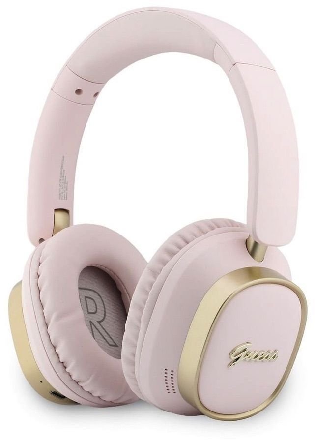 Guess Nauszne Bluetooth ENC Rectangle Metal Script różowy