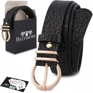 Paski - Skórzany pasek damski do spodni sukienki skóra croco czarna 3 cm Beltimore E55 czarny r.110-125 cm - miniaturka - grafika 1