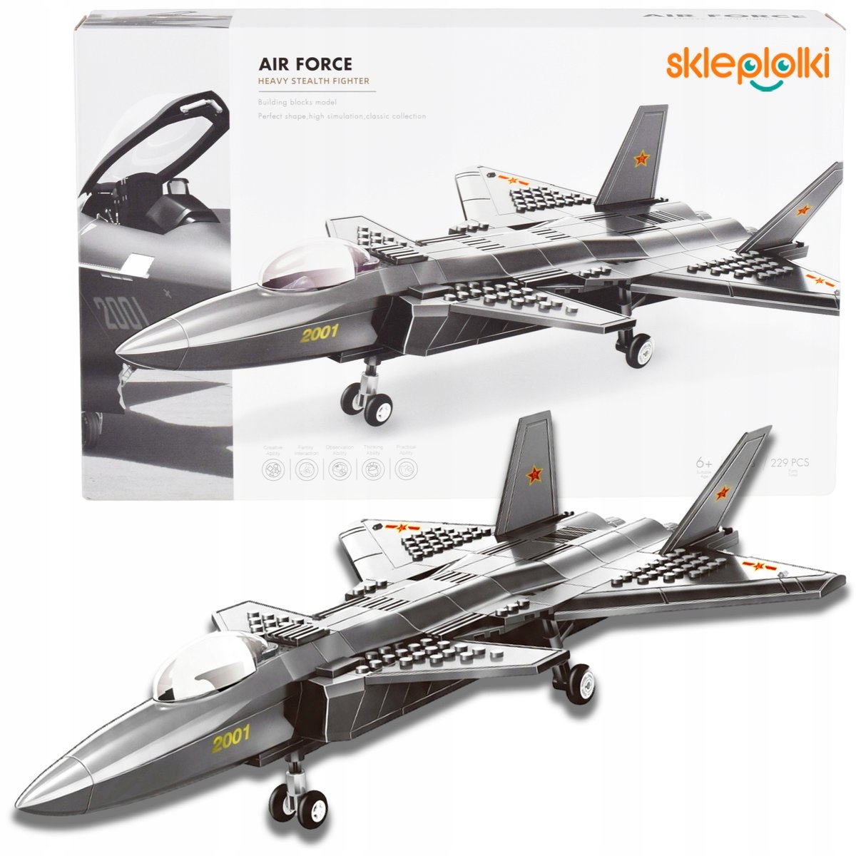 KLOCKI KONSTRUKCYJNE SAMOLOT MYŚLIWIEC ZESTAW DLA DZIECI MILITARIA MODEL