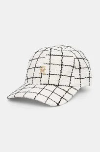 Tommy Hilfiger czapka z daszkiem z domieszką wełny kolor biały wzorzysta AW0AW16617 - Czapki damskie - miniaturka - grafika 1