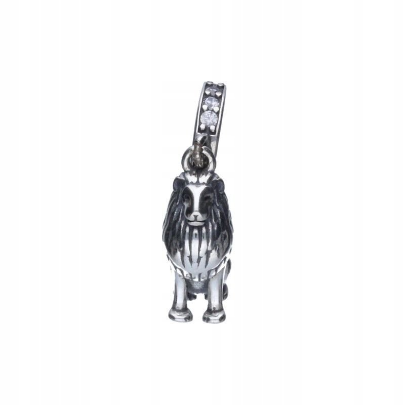 Srebrna zawieszka BEAD 925 Gustowny Lew z cyrkoniami na bransoletki 3 mm