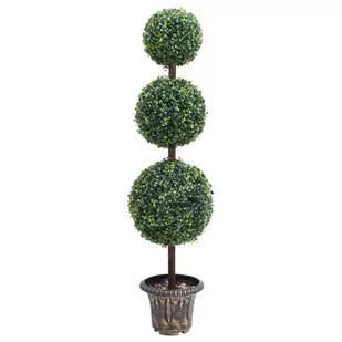 vidaXL Sztuczny bukszpan w formie kul, w doniczce, zielony, 118 cm - Sztuczne kwiaty - miniaturka - grafika 1
