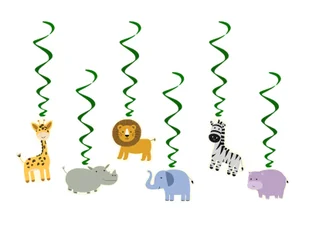 Dekoracja wisząca urodzinowa Safari - 6 szt. - Dekoracje sali - miniaturka - grafika 1