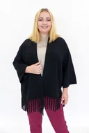 Swetry damskie - Czarny Długi Kardigan Narzutka z Frędzlami L/XL - miniaturka - grafika 1