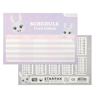 Plan lekcji z tabliczką mnożenia Rabbit (25szt) - Szkolne artykuły papiernicze - miniaturka - grafika 1