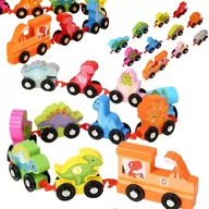 Klocki - Pociąg Drewniany Lokomotywa Wagoniki Kolorowe Dinozaury Na Kółkach Haczyki - miniaturka - grafika 1